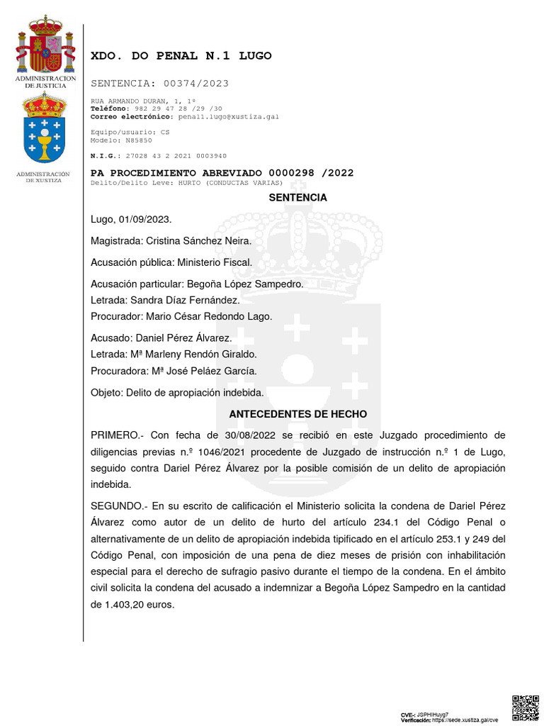 Sentencia Condenatoria Con Costas | PDF | Derecho penal | Castigos
