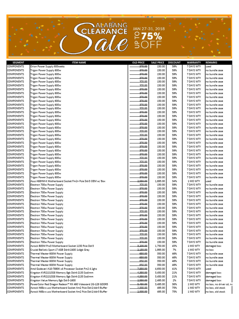Discounted PC Components Sale | PDF | Computer Keyboard | Computer Hardware