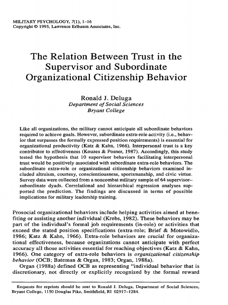 Deluga (1995) - The Relation Between Trust in The Supervisor and ...