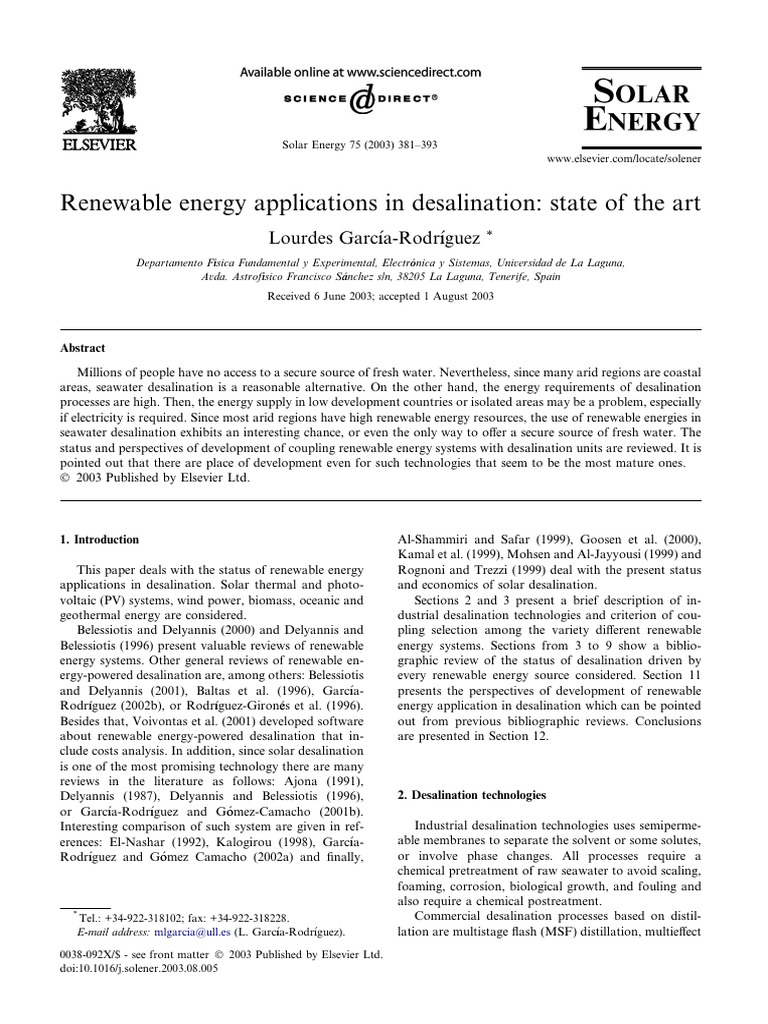 Renewable Energy Applications in Desalination | PDF | Desalination ...