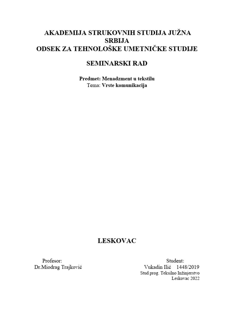 Vrste Komunikacija | PDF