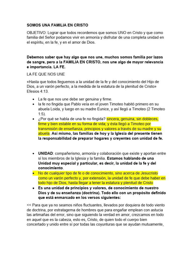 Unidad de Fe en la Familia Cristiana | PDF | Cristo (título) | Amor