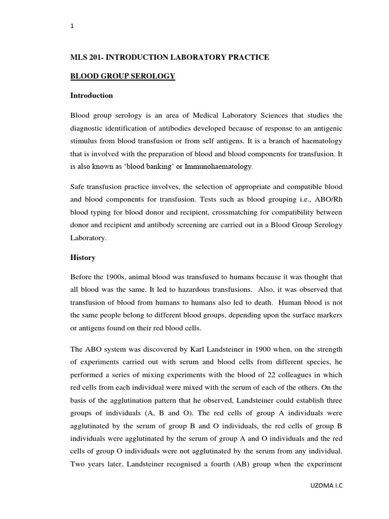 MLS 201 Lecture Note - Introduction To BGS | PDF | Blood Type | Blood ...