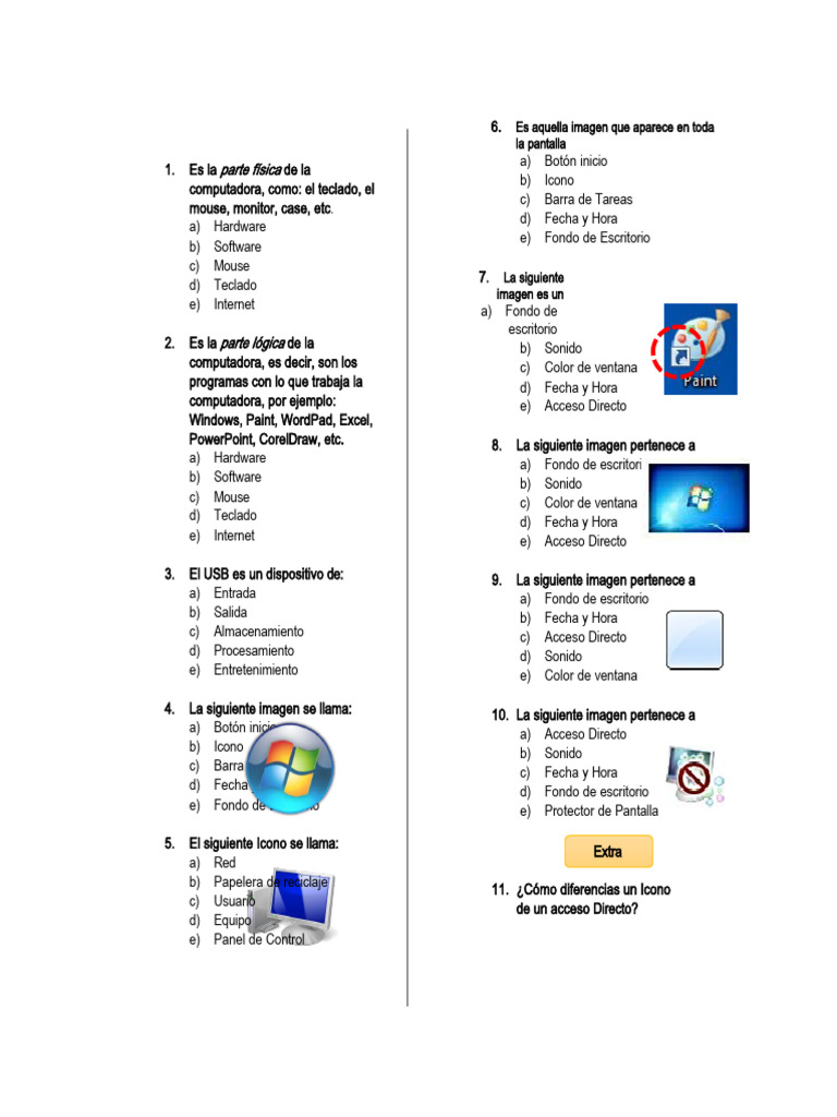 Examen de Taller de Tecnologías para Tercer Grado | PDF | Computadora ...
