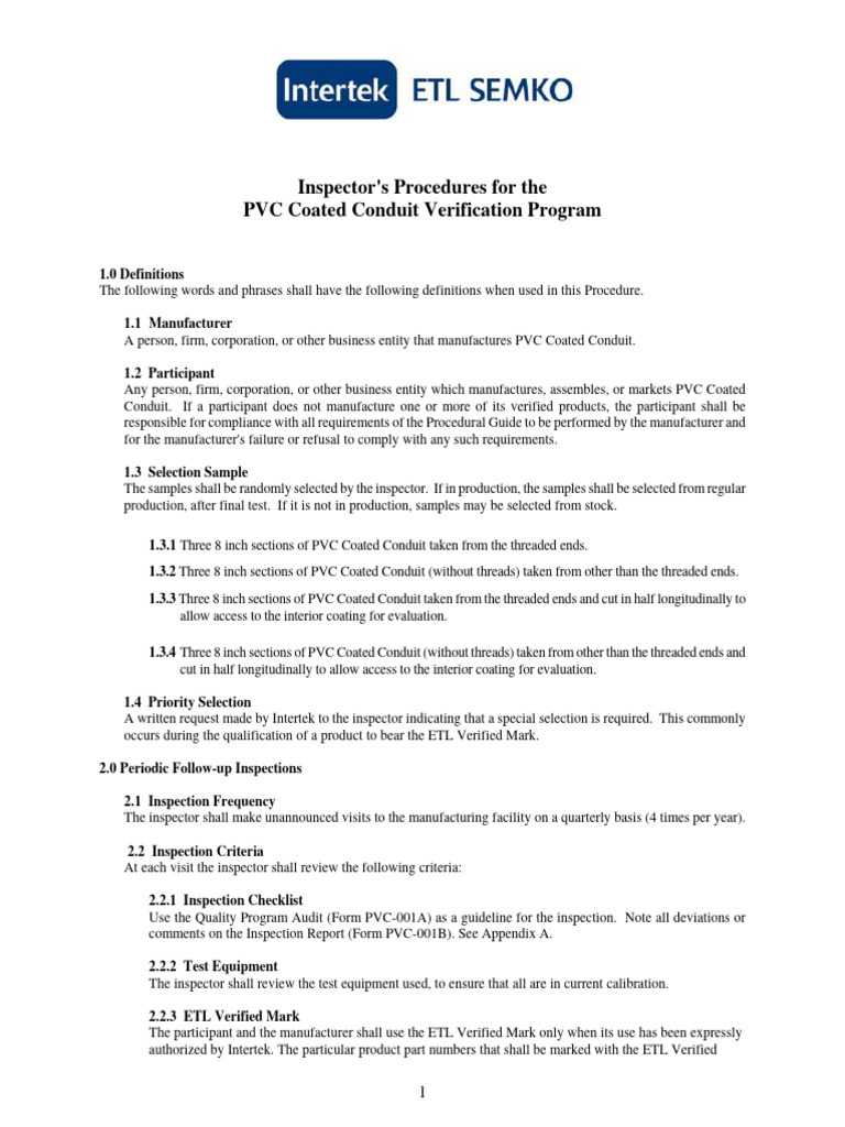 PVC Coated Conduit Procedure PDF Audit Pipe (Fluid Conveyance)
