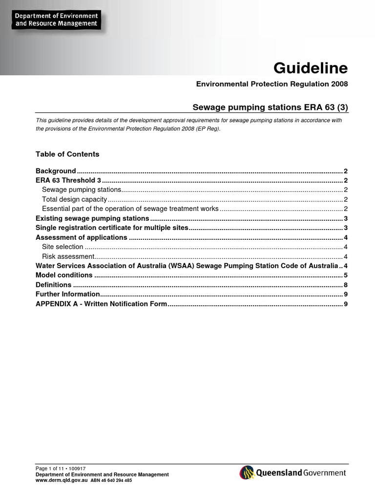 2010 DERM Pump Stations Guideline Sept 2011 PDF Sewage Treatment