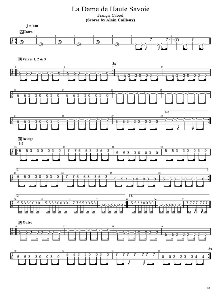 La Dame de Haute Savoie Tablatures Basse PDF