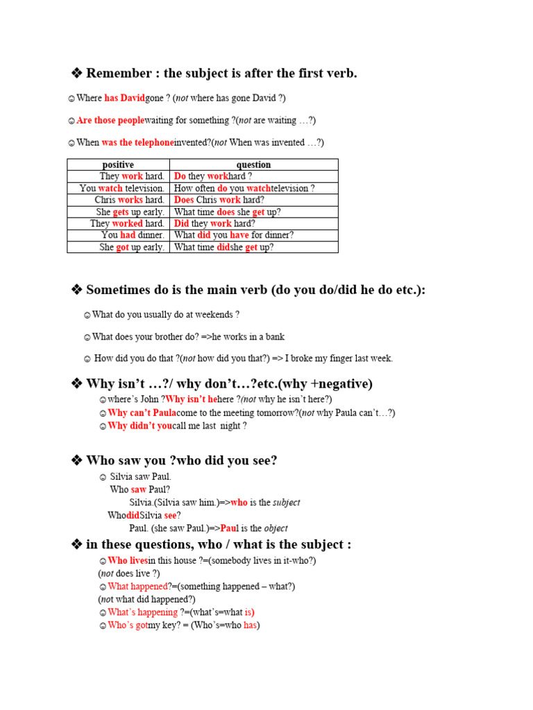 English Question Formation Guide | PDF | Grammatical Number | Plural