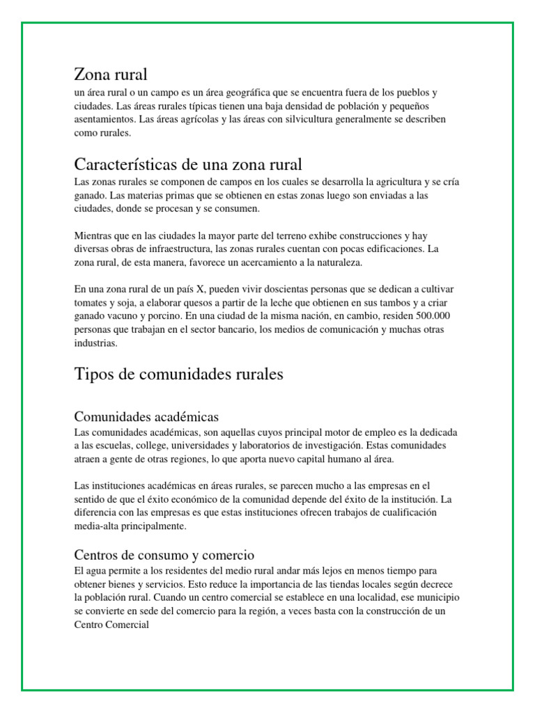 Características de la zona rural | PDF | Área rural | Área urbana