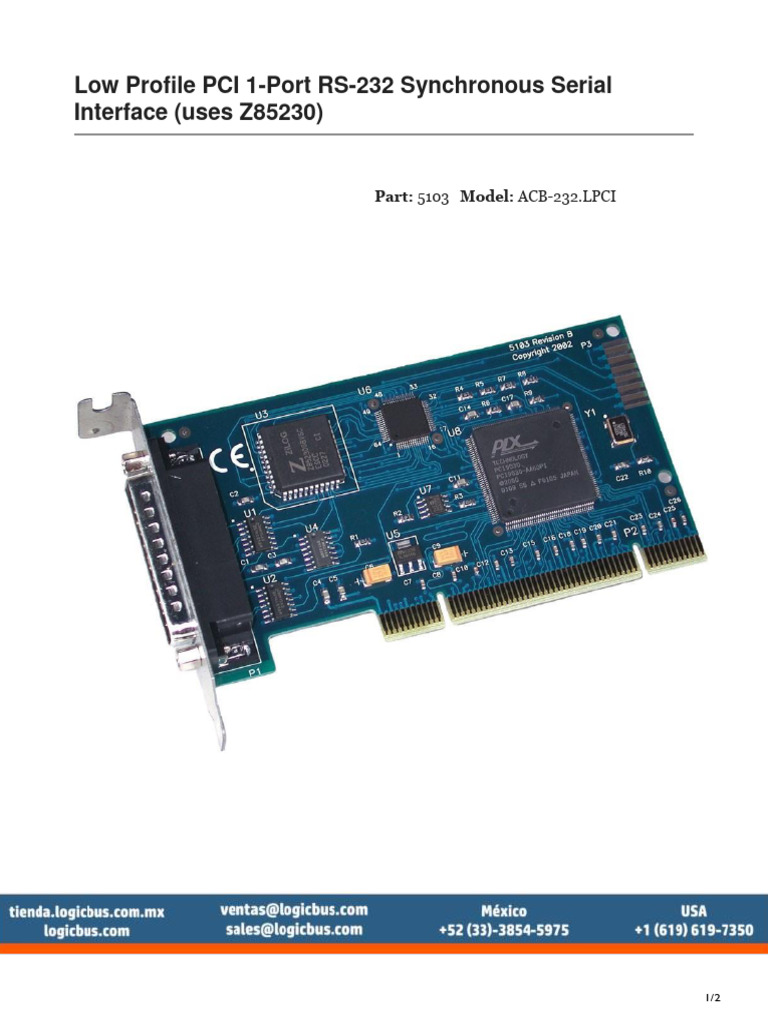 Low Profile 5103 PCI 1-Port RS-232 Synchronous Serial Interface Uses ...