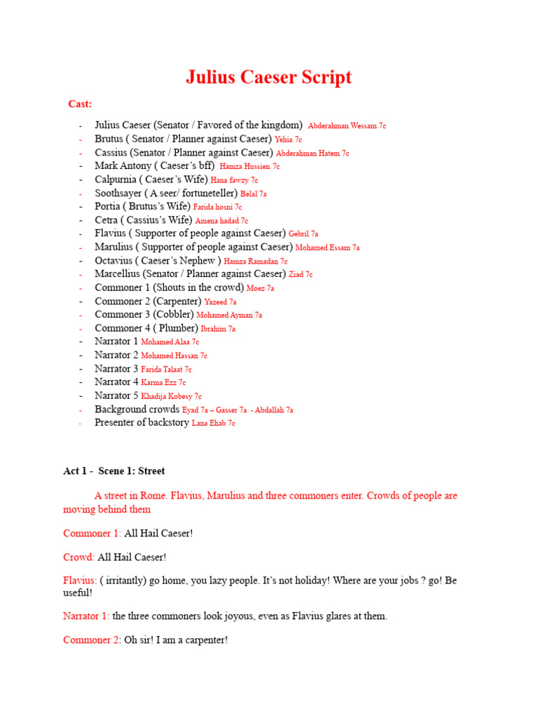 Julius Caeser Script | PDF | Julius Caesar | Mark Antony