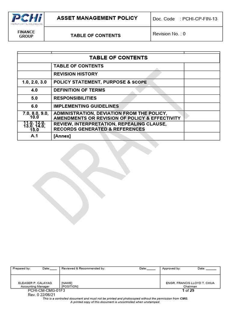 Asset Management Policy PDF Book Value Inventory