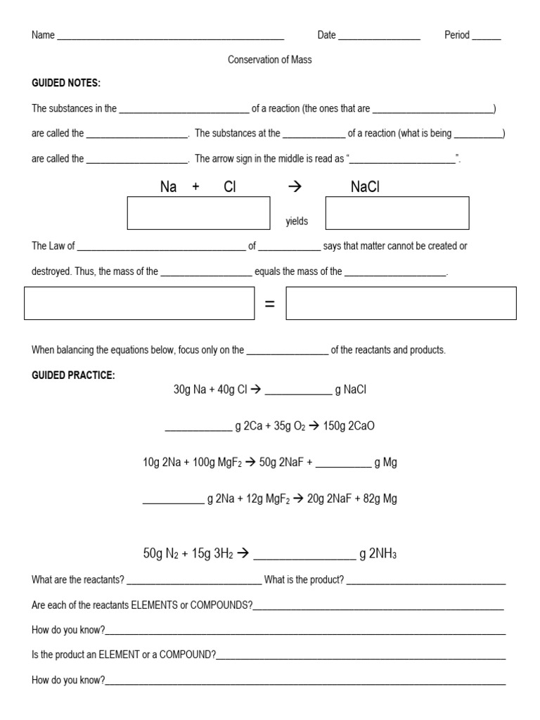 Na + CL ! Nacl: Guided Notes | PDF | Chemical Reactions | Chemical ...
