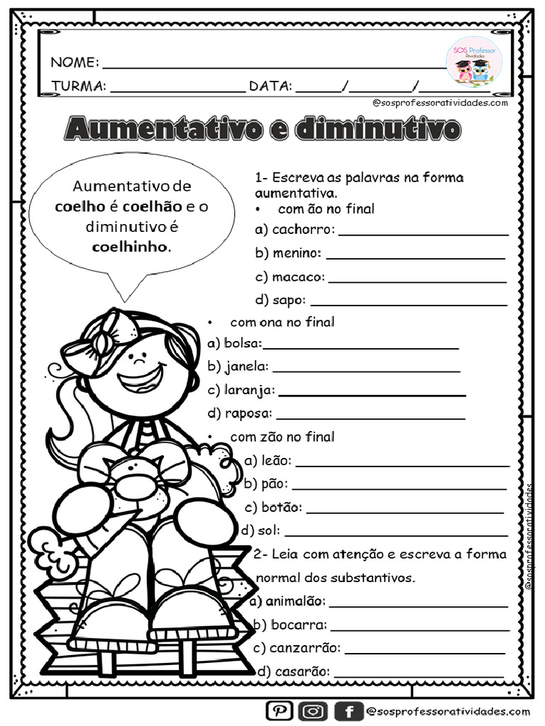 Atividades de Aumentativo e Diminutivo | PDF