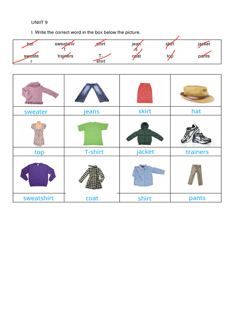 Clothing Vocabulary and Grammar Exercises | PDF | Sweater | Trousers