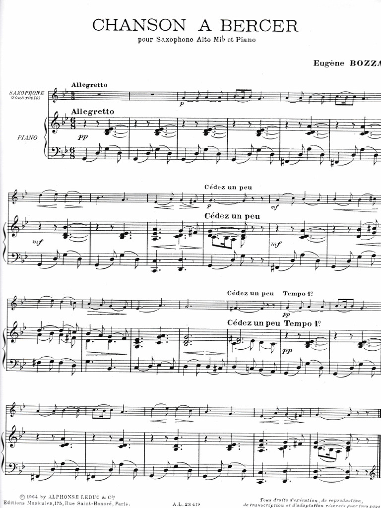 Chanson à Bercer pour Saxophone Alto | PDF | Formes musicales ...