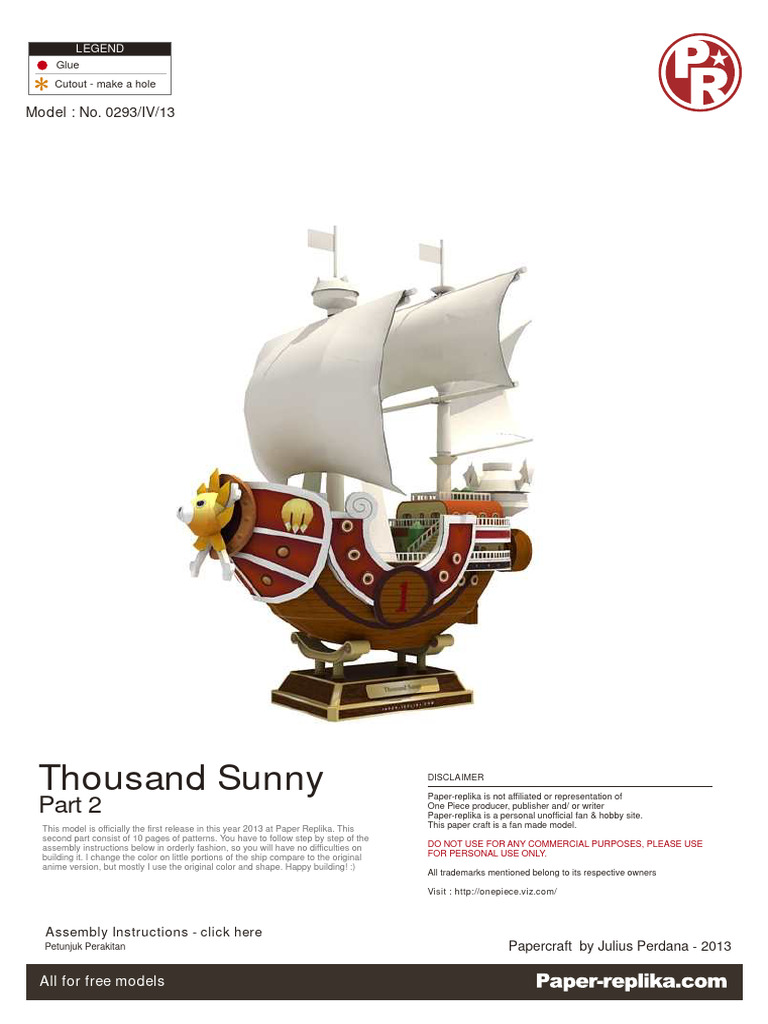 Thousand Sunny Papercraft Instructions | PDF | Recreation | Stationery