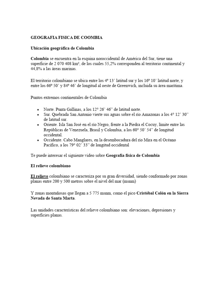 Geografia Fisica De Colombia PDF Andes Colombia