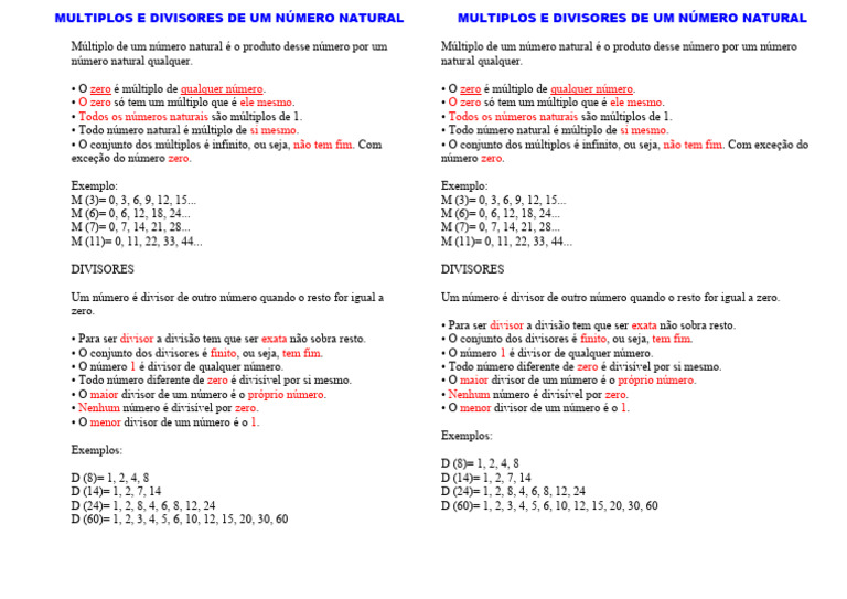 Multiplos e Divisores de Um Número Natural | PDF | Objetos matemáticos ...