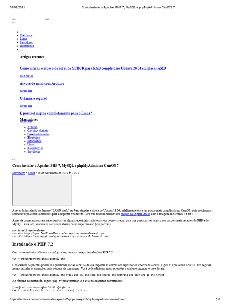 Como Instalar o Apache, PHP 7, MySQL e phpMyAdmin No CentOS 7 OK | PDF ...