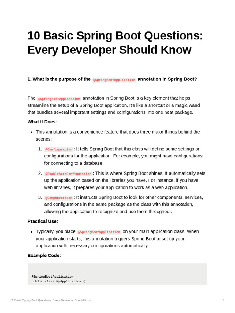 10 Basic Spring Boot Questions Every Developer Should Know | PDF ...