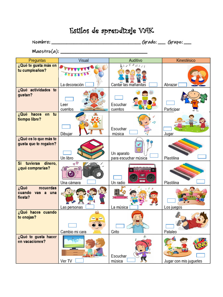 Test VAK: Estilos de Aprendizaje | PDF | Artes del Lenguaje y ...