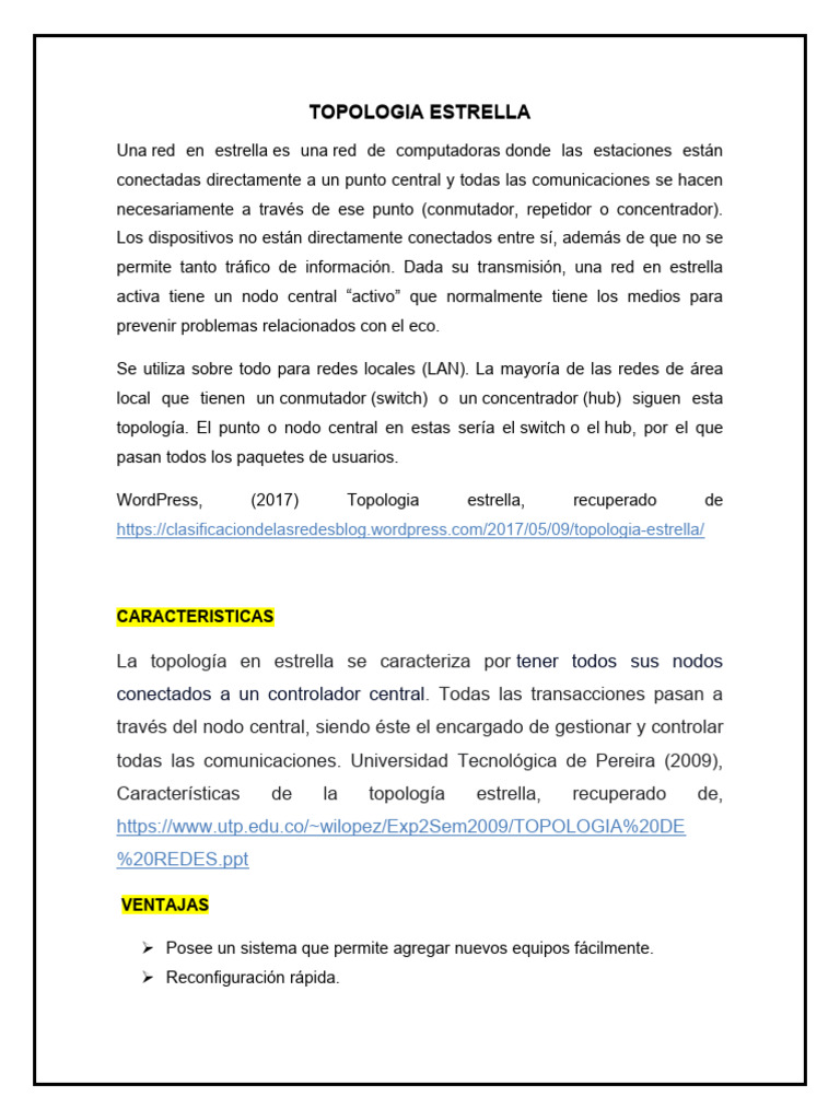 Topologia Estrella | PDF | Topología de la red | Red de computadoras