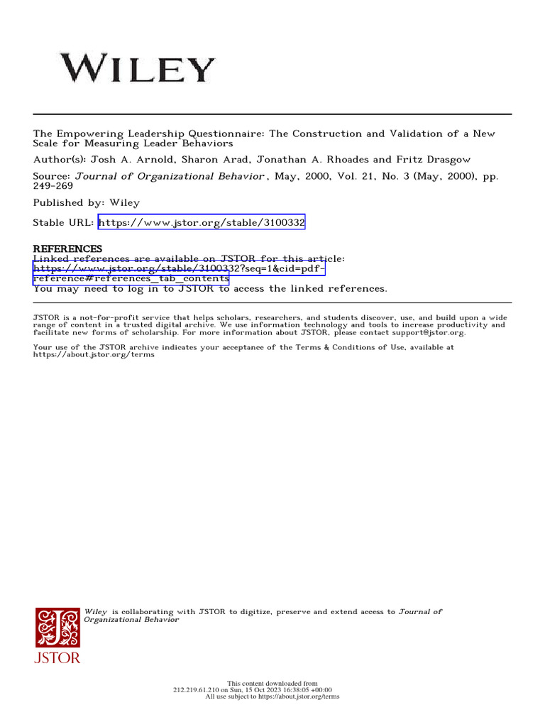 The empowering leadership questionnaire the construction and validation of a new scale for