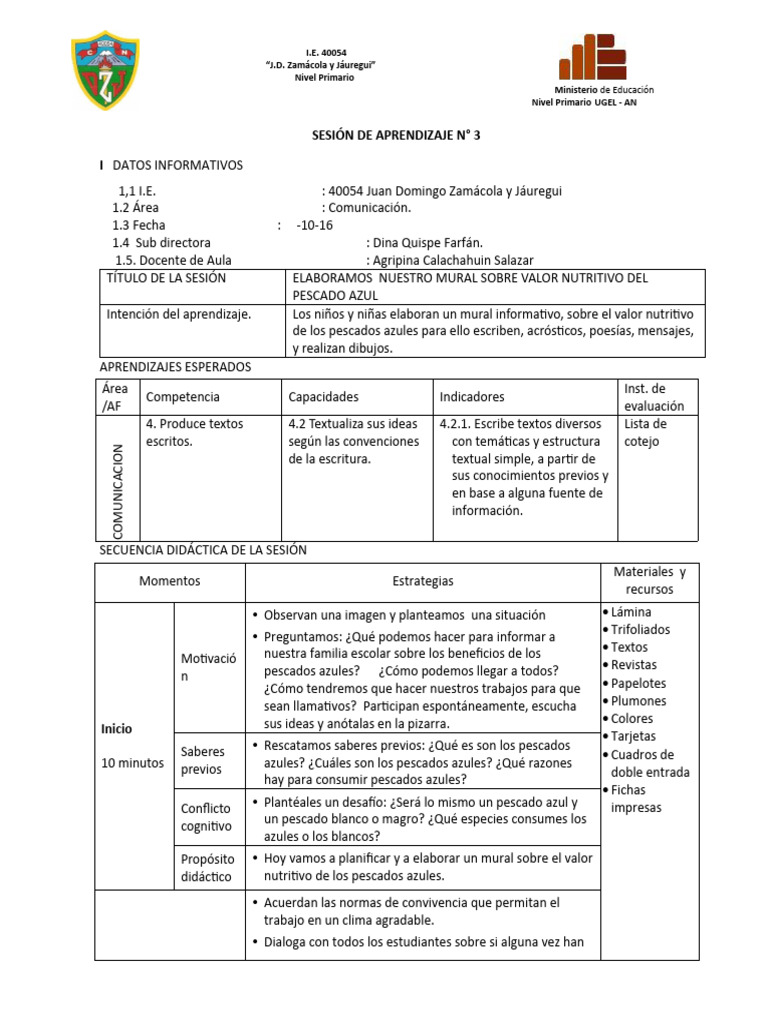 Sesion de Aprendizaje N 3 | PDF