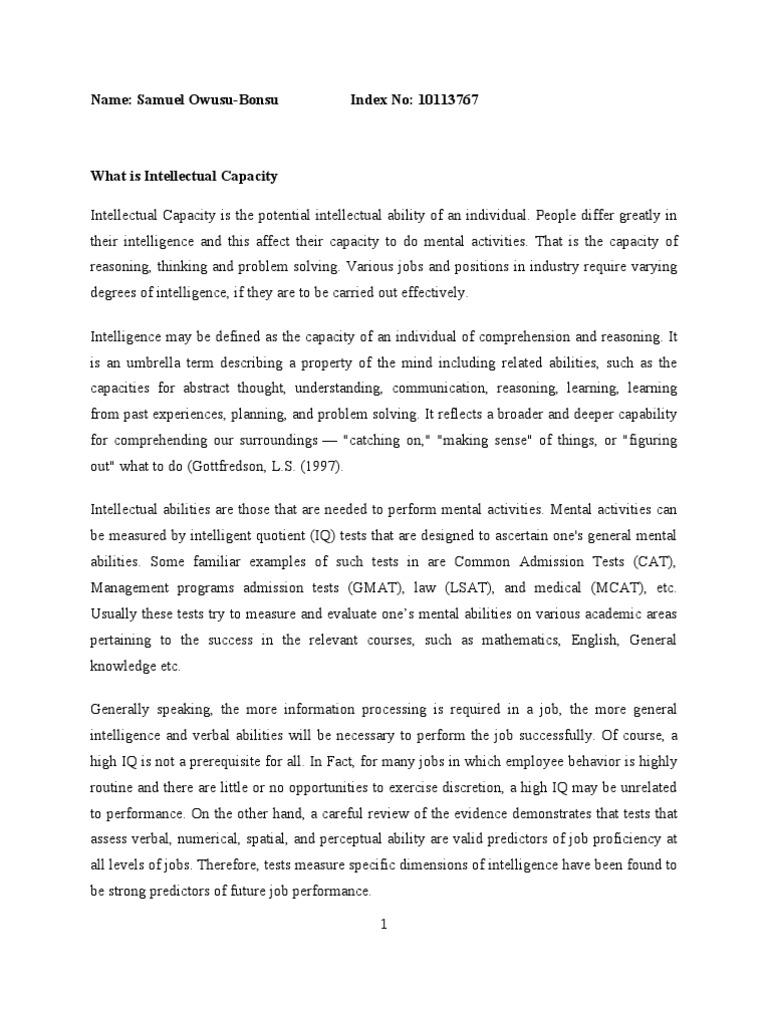 Understanding Intellectual Capacity | PDF | Intelligence Quotient ...