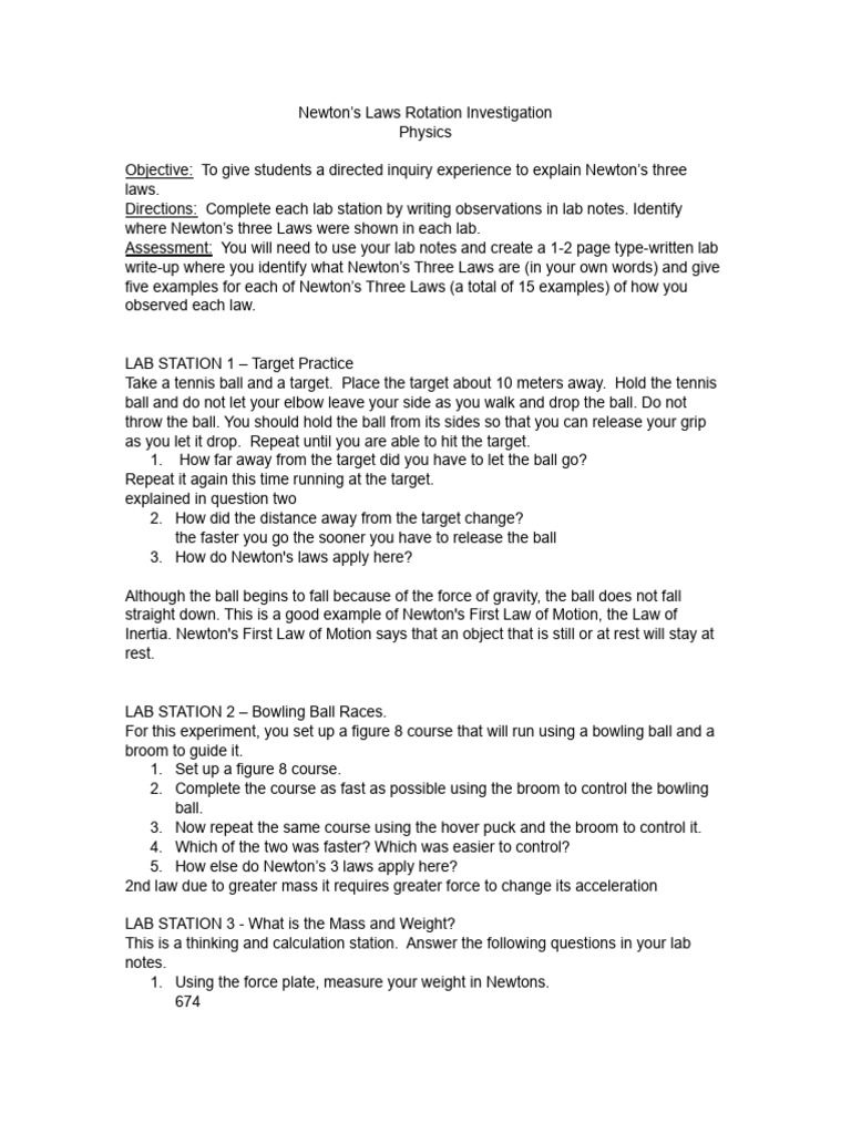 Hitchcock Newton's Laws Investigation PDF Force Inertia