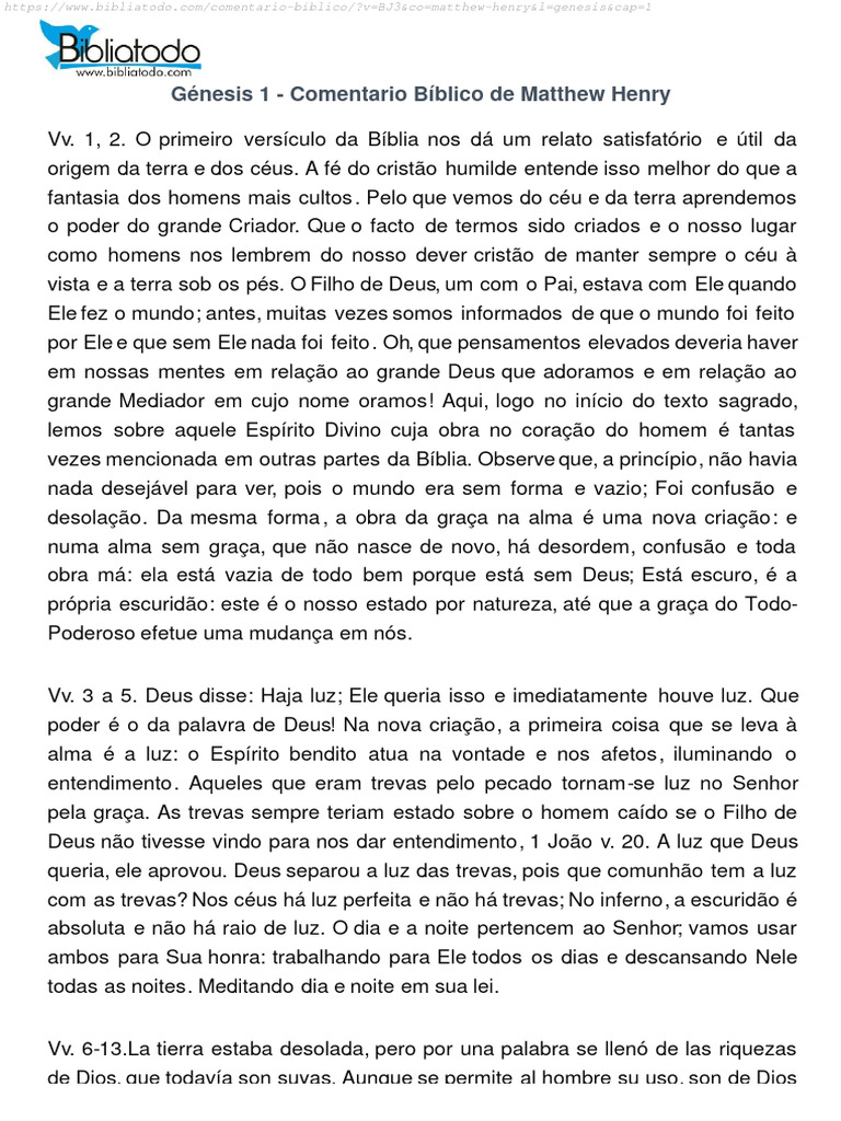 Génesis 1 Comentario Bíblico de Matthew Henry | PDF | Deus | Narrativa ...