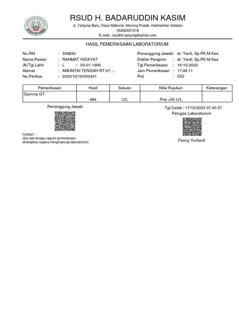 Hasil Lab Rahmat Hidayat 16/10/23 | PDF