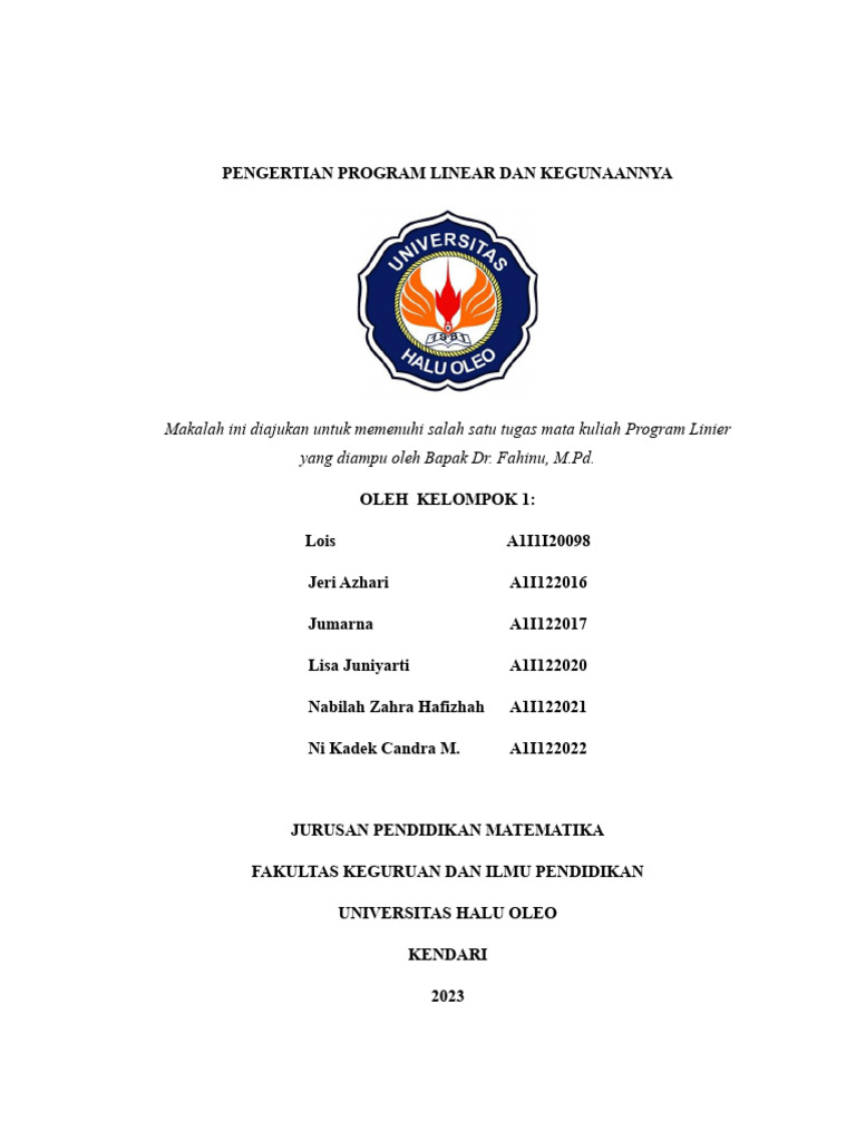 Pengertian dan Bentuk Program Linear | PDF | Metode & Bahan Ajar