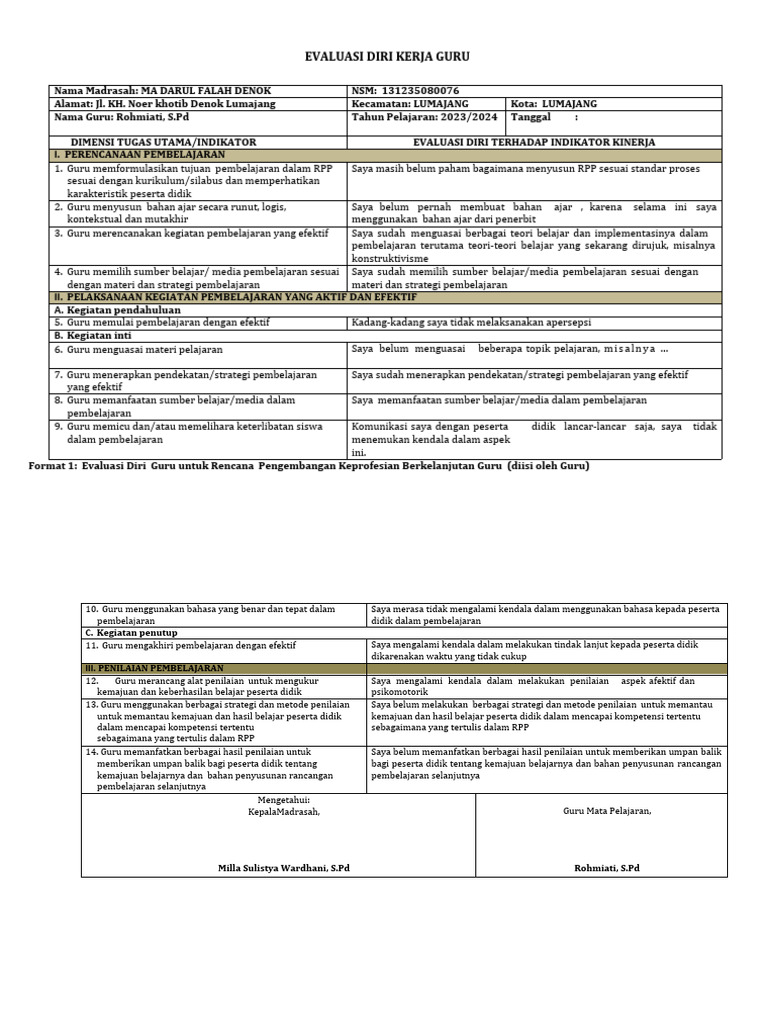 Kunci Jawaban Evaluasi Diri Guru | PDF | Karier & Perkembangan