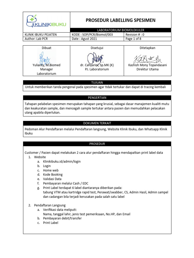 Prosedur Pelabelan Spesimen Klinik Ibuku | PDF | Kesehatan Holistik ...