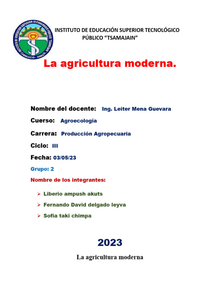 Grupo 2 Agricultura Moderna | PDF | Agricultura | Comida y bebida