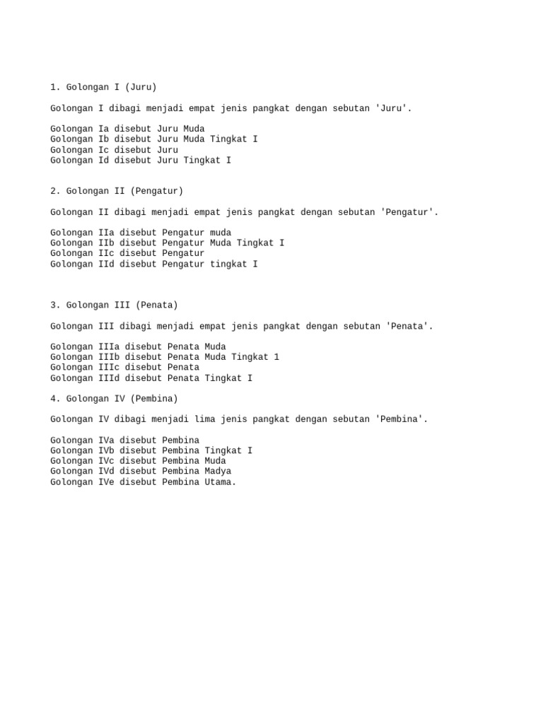 Pangkat dan Golongan ASN di Indonesia | PDF