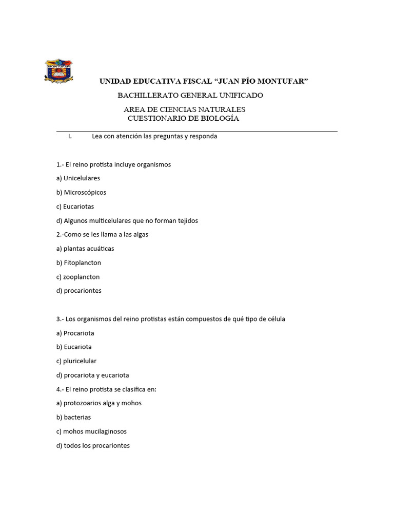Cuestionario de Monera y Protista | PDF | Procariota | Microorganismo