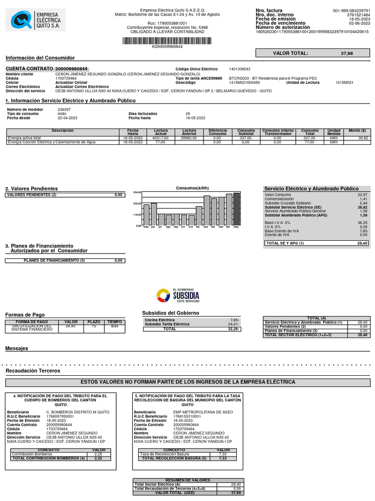Planilla de Servicios Básicos 2023 | PDF | Pagos | Dinero