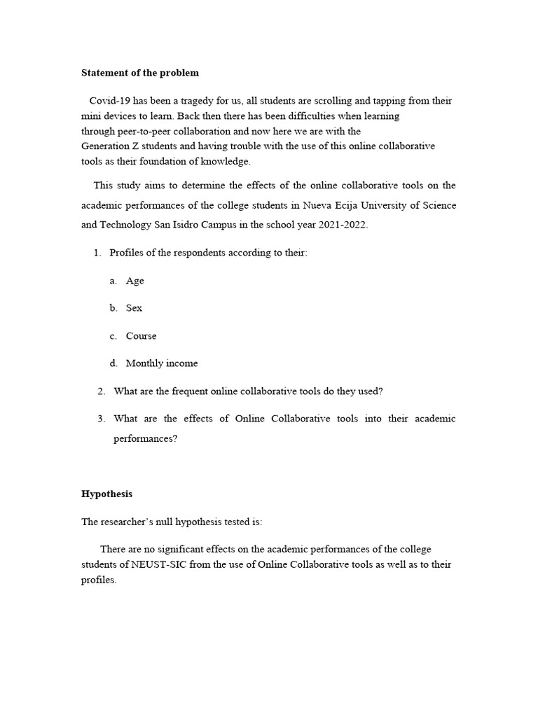 Statement of The Problem | PDF