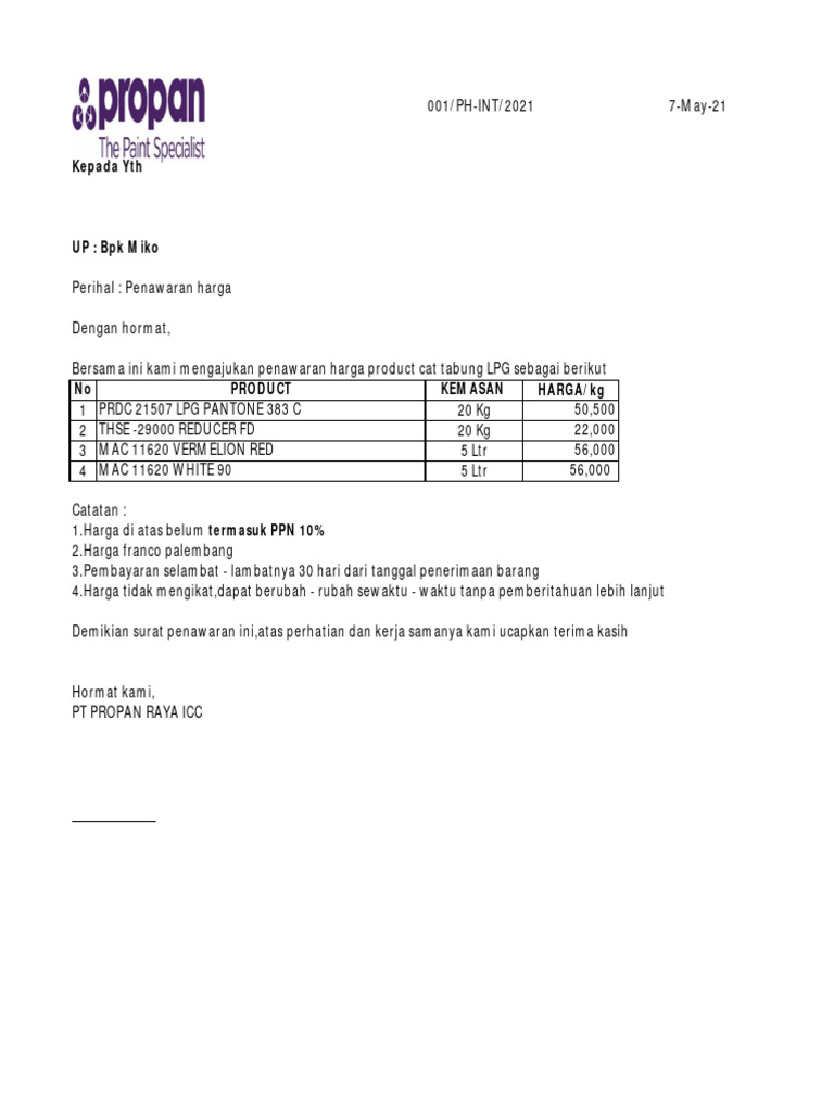 Perubahan harga cat thnier pt bmi pdf
