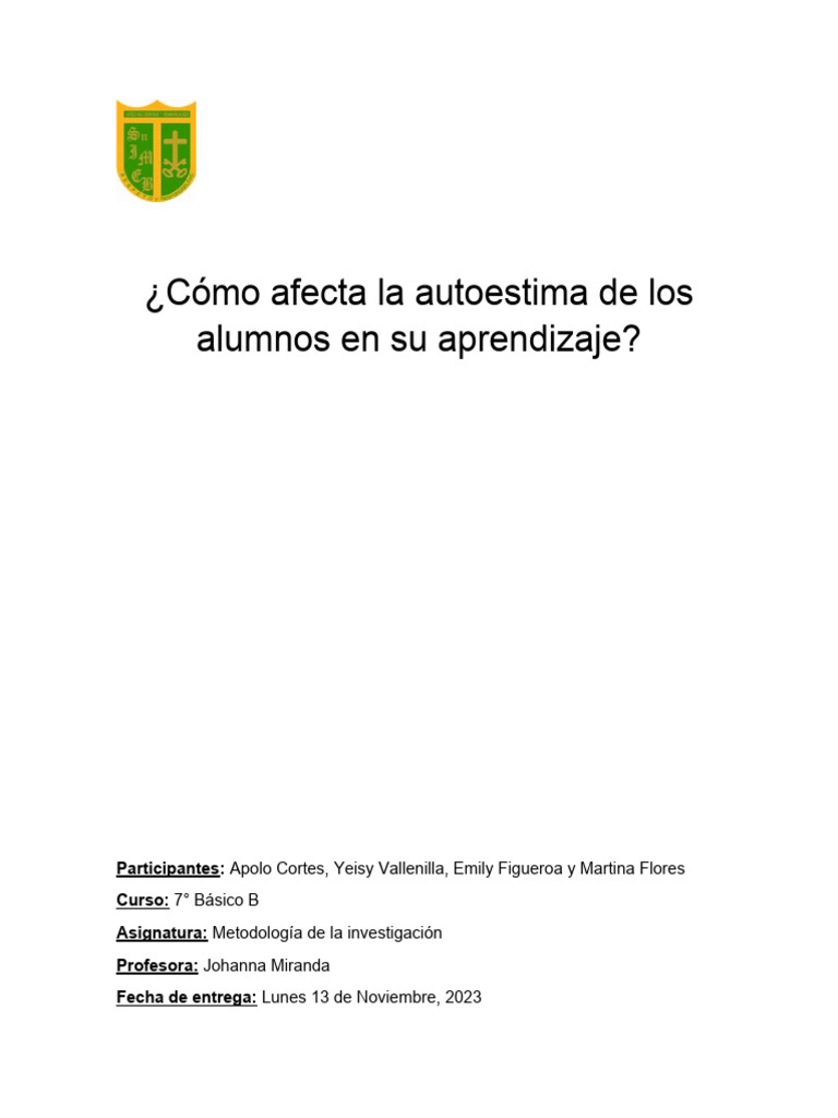 Impacto de la Autoestima en el Aprendizaje | PDF | Autoestima ...