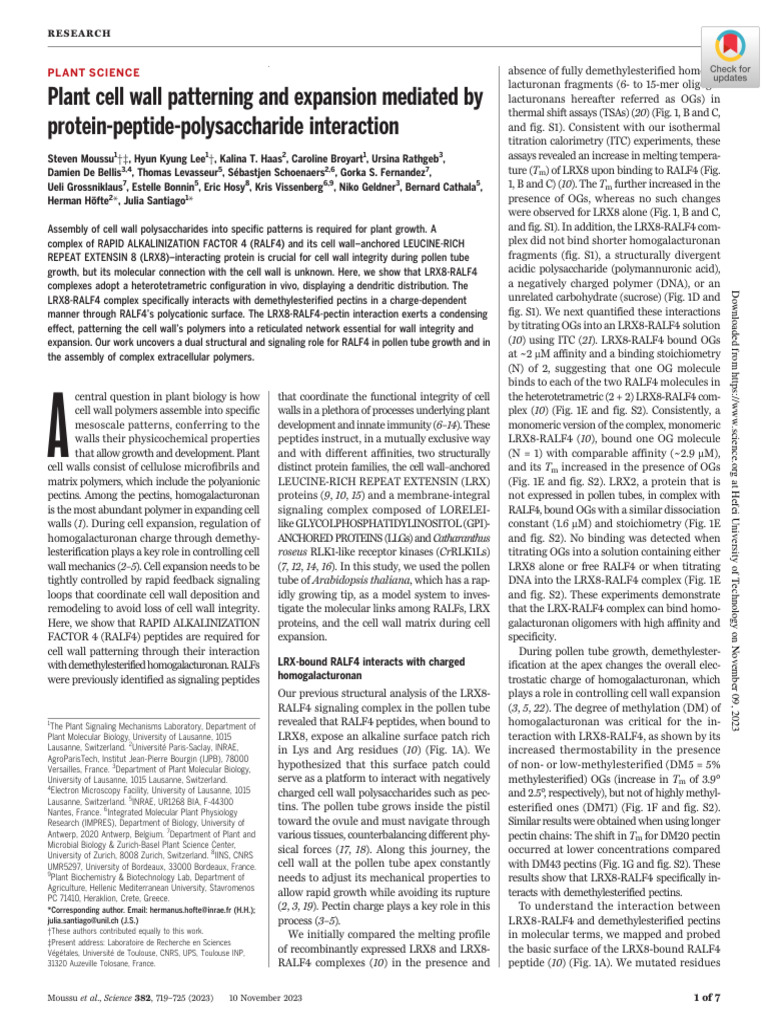RALF4-LRX8 Interaction in Cell Walls | PDF | Proteins | Ligand ...