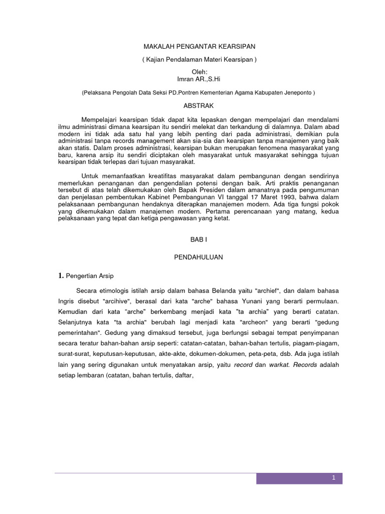 Pengantar Kearsipan dan Manajemen Arsip | PDF