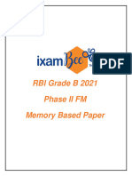 RBI Grade B 2021 Phase II Finance and Management Memory Based Paper PDF