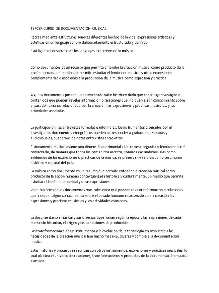 Documentación Musical y su Valor Histórico | PDF