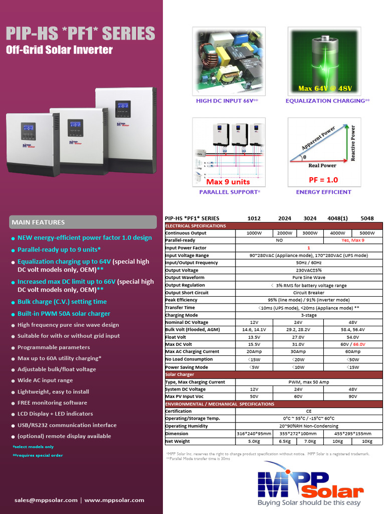 MPP Solar Inverter Specifications Guide | PDF | Metrology | Power (Physics)