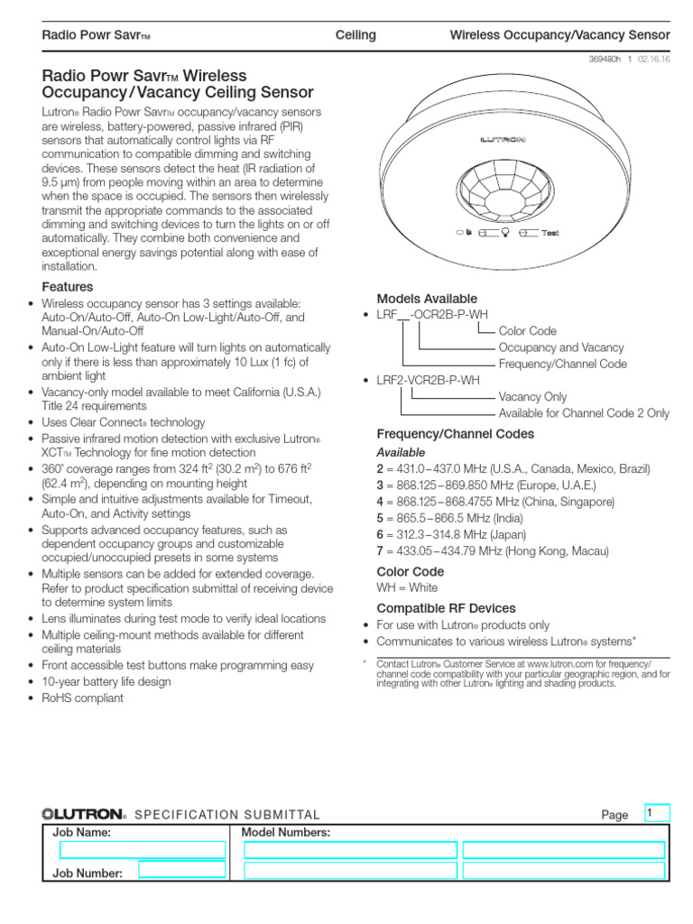 Lutron Lighting Control System PDF Radio Infrared