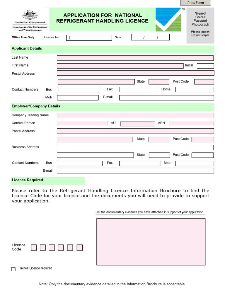 Application for Handling refrigerants PDF Payments Money Order